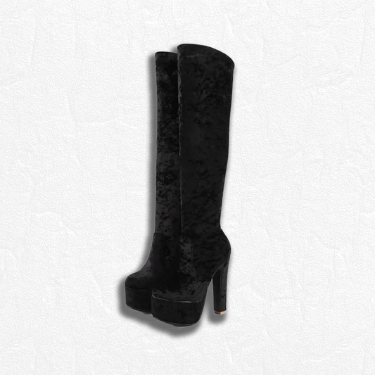 Golden Velvet Knee High Boots #040002