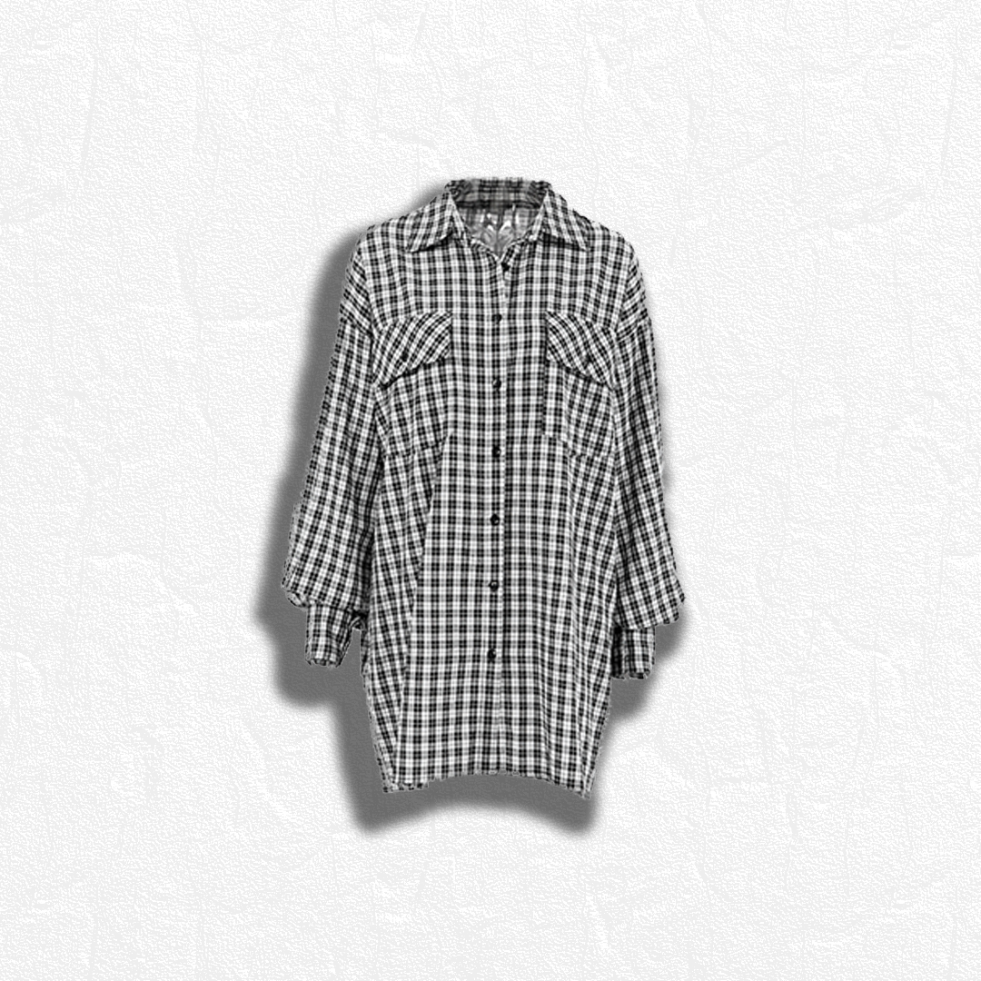 Cotton Turn Down Collar Tops Plaid Shirt #080003