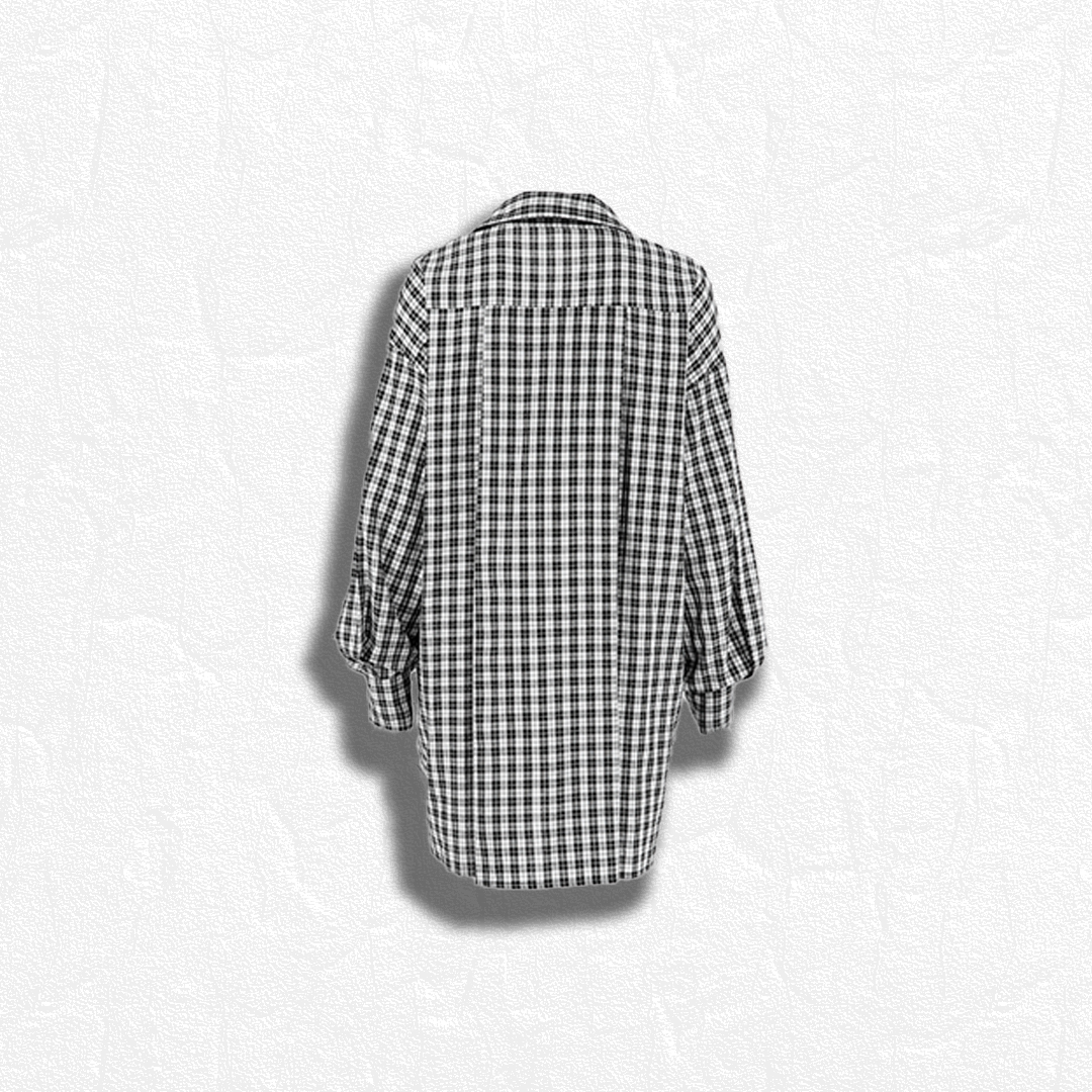 Cotton Turn Down Collar Tops Plaid Shirt #080003