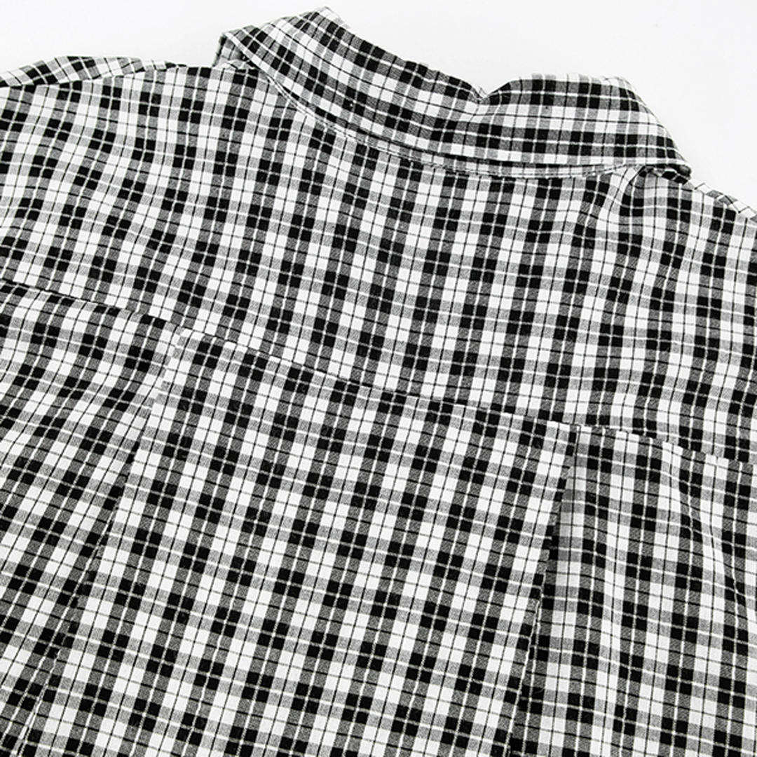 Cotton Turn Down Collar Tops Plaid Shirt #080003